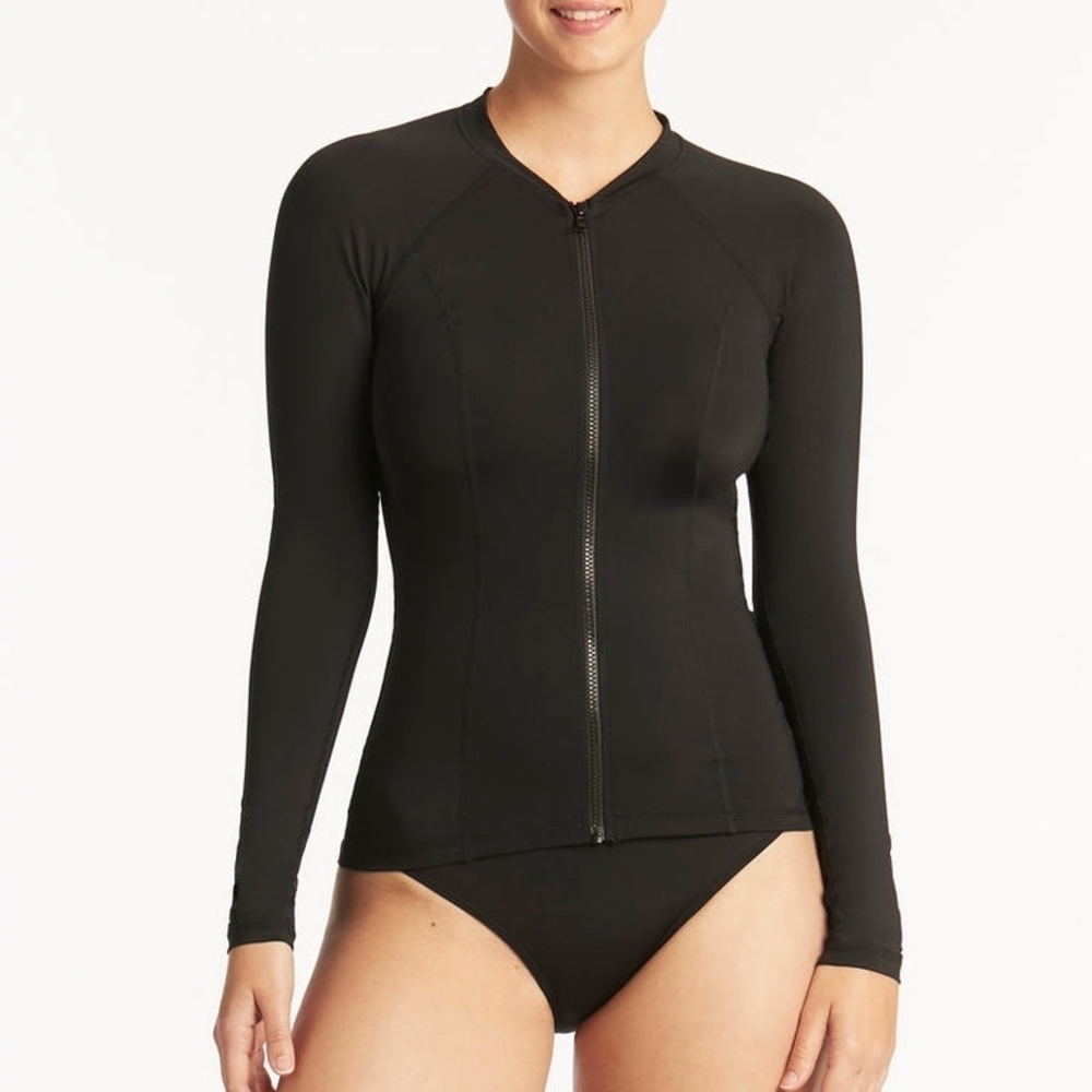 Sea Level Swim Eco Essentials LS Rash Vest - Black - Full Zipper - US10 - NEW!